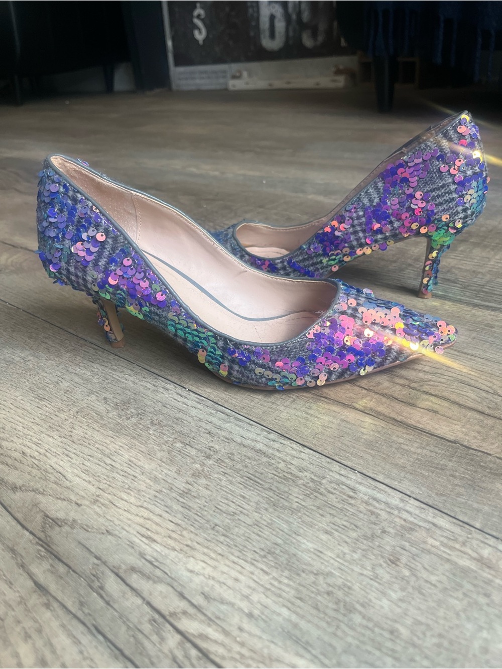 Charles by Charles David Iridescent Purple Sequin Pointed-Toe Mid Heels - Picture 6 of 6